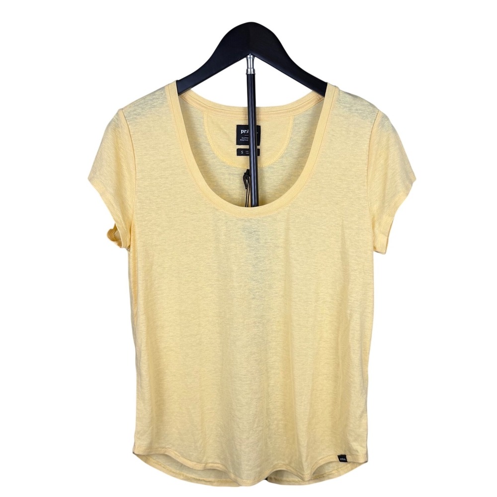 Prana Women Yellow Hemp Blend Scoop Neck Short Sleeve Tee Shirt S 1967271